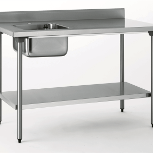 Table adossée - bac gauche + étagère 1600x700x900mm