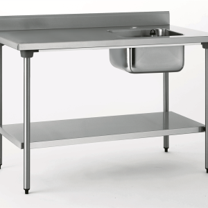 Table adossée - bac droite + étagère 1200x700x900mm