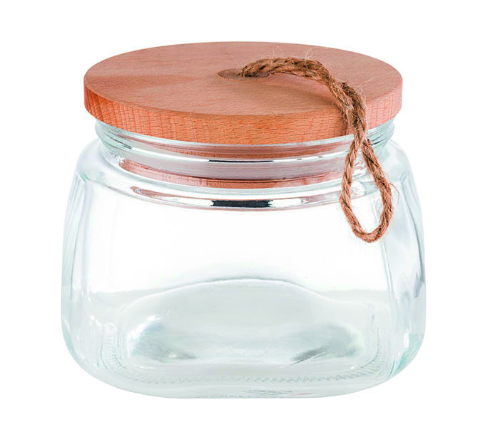 Pot 1 l - verre + couvercle bois - 14x14x11 cm