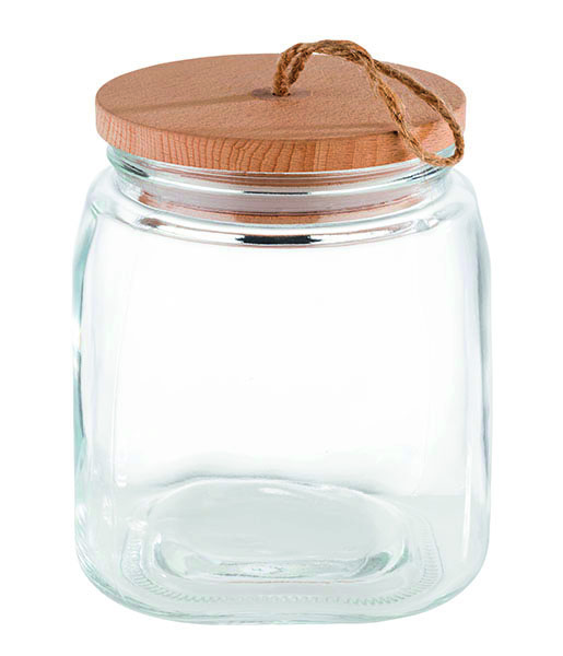 Pot 2 l - verre + couvercle bois - 14x14x17 cm
