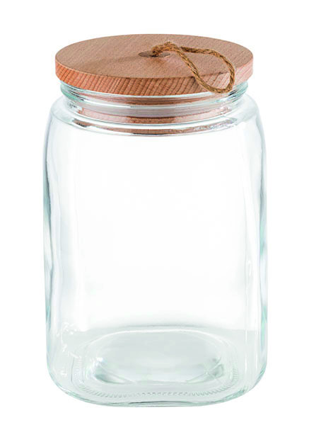 Pot 2,5 l - verre + couvercle bois - 14x14x21,5 cm