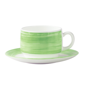 Soucoupe thé-verre trempé-vert- brush