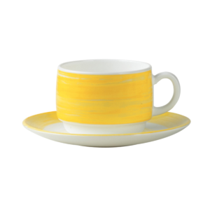 Soucoupe thé-verre trempé-jaune- brush