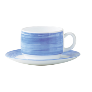 Soucoupe thé-verre trempé-bleu- brush