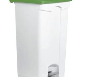 Conteneur poubel 90l plast pedale blc couvercl vert