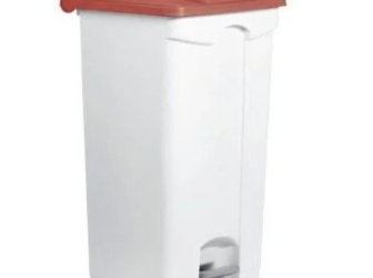 Conteneur poubel 90l plast pedale blc couvercl rouge