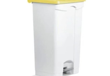 Conteneur poubel 90l plast pedale blc couvercl jaune