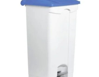 Conteneur poubel 90l plast pedale blc couvercl bleu