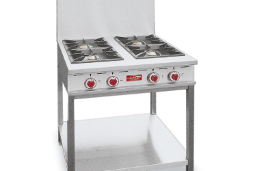 2 feux 7.5 kw sur pieds tube et etagere basse